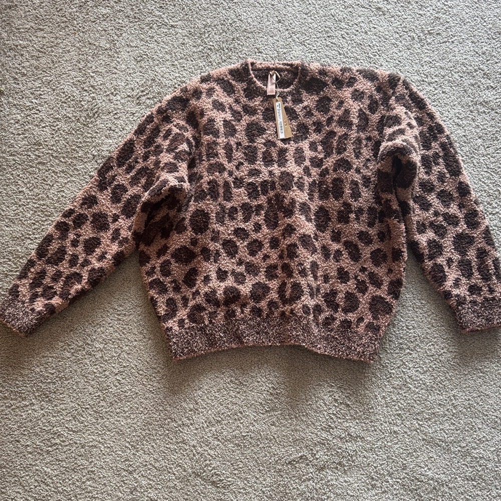 SKIMS Leopard Crewneck Sweater - Blush Pink and Brown